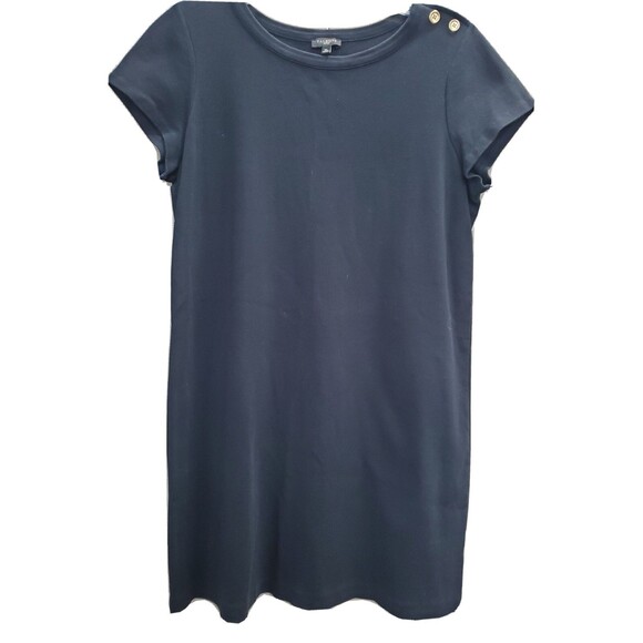 TALBOTS Petites Black Cap Sleeve T-Shirt Dress Size MP Knit Gold Button Accents - Picture 1 of 5